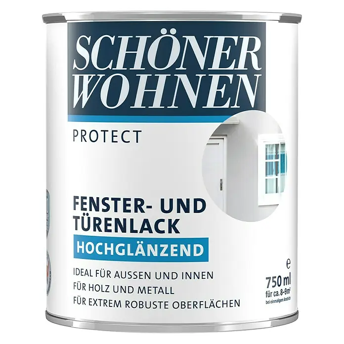SCHÖNER WOHNEN-Farbe Protect Fenster- & Türenlack - Reinweiß, Glänzend, 750 ml, Lösemittelbasiert - Dose Schönner Wohnen Protect Fenster- und Türenlack hochglänzend, 750ml. Ideal für Holz und Metall im Innen- und Außenbereich.