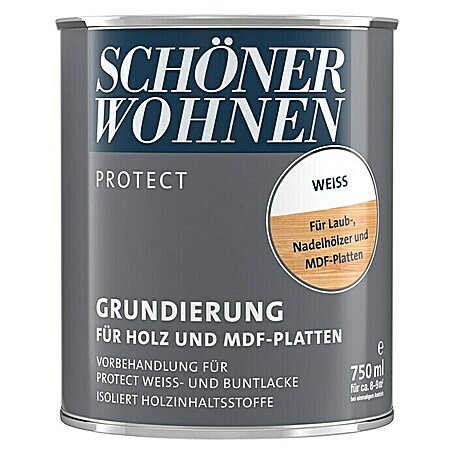 SCHÖNER WOHNEN-Farbe Protect Grundierung für Holz und MDF-Platten (Reinweiß, 750 ml, Matt)