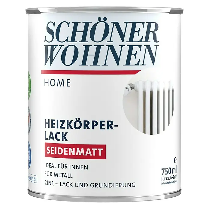 SCHÖNER WOHNEN-Farbe Home Heizkörperlack - Weiß, Seidenmatt, 750 ml, Wasserbasiert - Dose Schöner Wohnen Heizkörperlack seidenmatt, ideal für Heizkörper und Metalloberflächen im Innenbereich.
