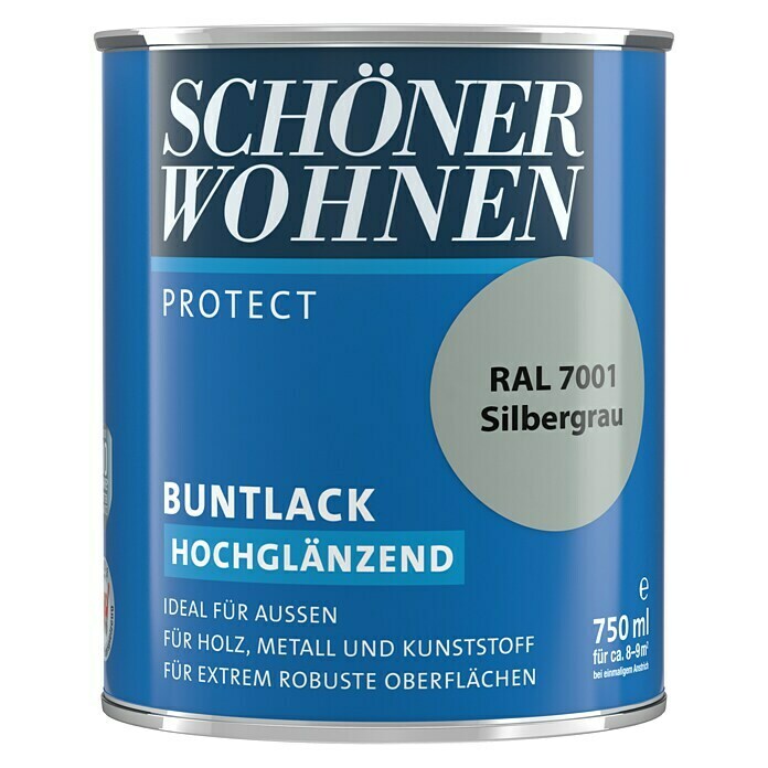 Schöner Wohnen ProfiDur Buntlack RAL 7001 (Silbergrau, 750 ml, Hochglänzend)