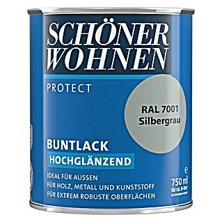 SCHÖNER WOHNEN-Farbe Protect Buntlack RAL 7001 (Silbergrau, 750 ml, Hochglänzend)
