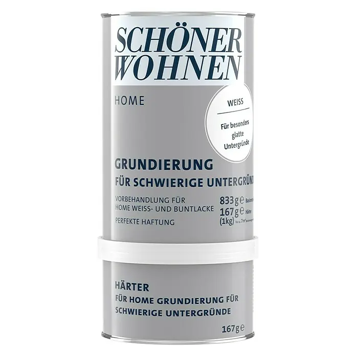 SCHÖNER WOHNEN-Farbe Home 2K-Haftgrund - Reinweiß, 1 kg, Matt - Abbildung eines Eimers "Schöner Wohnen Home" Grundierung für schwierige Untergründe.