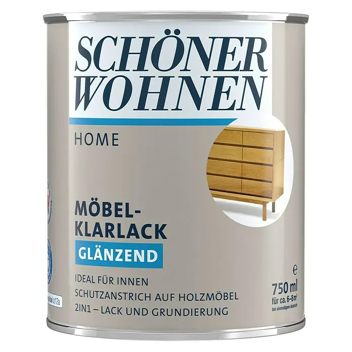 SCHÖNER WOHNEN-Farbe Home Möbel-Klarlack - Glänzend, 750 ml, Farblos - Dose Möbellack Klar Glänzend von Schöner Wohnen, ideal für den Innenbereich, schützt Holzmöbel und dient als Grundierung. Inhalt: 750 ml.