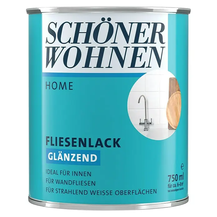 SCHÖNER WOHNEN-Farbe Home Fliesenlack - Weiß, 750 ml, Glänzend - Dose Fliesenlack von SCHÖNER WOHNEN HOME, glänzend, 750 ml. Ideal für Innenräume, Wandfliesen und strahlend weiße Oberflächen, mit einer Reichweite von ca. 6-8 m².