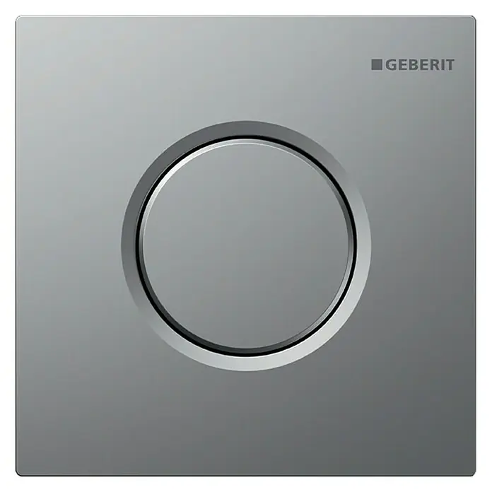 Geberit Sigma 01 Betätigungsplatte 116011JQ5 - Chrom matt, 1-Mengen-Spülung - Nahaufnahme einer Geberit Betätigungsplatte in mattem Chrom, minimalistisches Design für moderne Badezimmer.