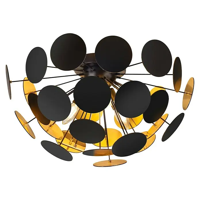 Reality Leuchten Deckenleuchte rund Discalgo - 40 W, Ø x H: 540 mm x 30 cm, Gold, Schwarz, E14 - Moderne Deckenleuchte mit schwarzem und goldenem Scheibendesign. Die Lampe ist ein echter Hingucker und sorgt für eine angenehme Beleuchtung.