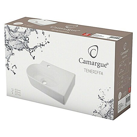 Camargue Waschbecken Teneriffa (B x L: 47,2 x 30,3 cm, Ohne Spezialglasur, Hahnloch: Mitte, Ohne Überlauf, Weiß)