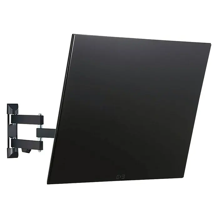 Hama Soporte para televisor Giratorio - Específico para: Diagonal de pantalla 32 - 65 pulgadas, Carga soportada: 25 kg - Imagen de un televisor negro montado en una pared blanca con un soporte de pared giratorio.