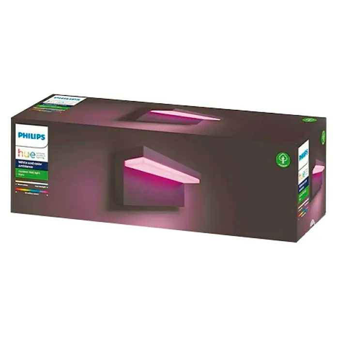 Philips Hue LED-Außenwandleuchte Nyro - 13,5 W, 25,4 x 88 x 10,1 cm, Schwarz, IP44 - Eine Philips Hue White and Color Ambiance Outdoor Wandleuchte in der Verpackung, ideal für stimmungsvolle Außenbeleuchtung.