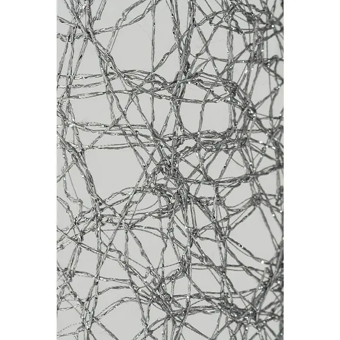 Rasch Home Schlaufenschal Charisma - 140 x 255 cm, 100 % Polyester, Grau - Nahaufnahme eines silbernen Zierkugels mit filigranen, glänzenden Metalldrähten, die ein elegantes, glitzerndes Muster bilden.