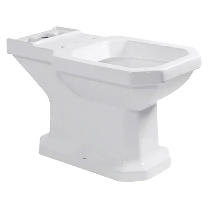 Duravit 1930 Stand-WC für Kombination - Mit Spülrand, Ohne Spezialglasur, Spülform: Tief, WC Abgang: Waagerecht, Weiß - Nahaufnahme einer weißen Toilette mit markanter Formgebung. Das Keramikdesign ist modern und ansprechend.