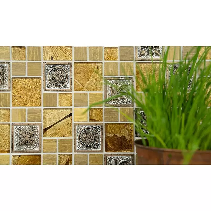 Mosaikfliese Crystal Mix XCM NIKO90 - 30 x 30 cm, Gold, Glänzend - Detailaufnahme