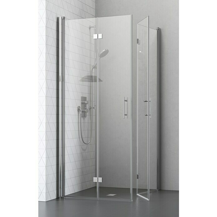 Camargue Vario Eckdusche S54+S52100 x 80 x 195 cm, Beschichtet, Stärke: 6 mm, Silber Front View