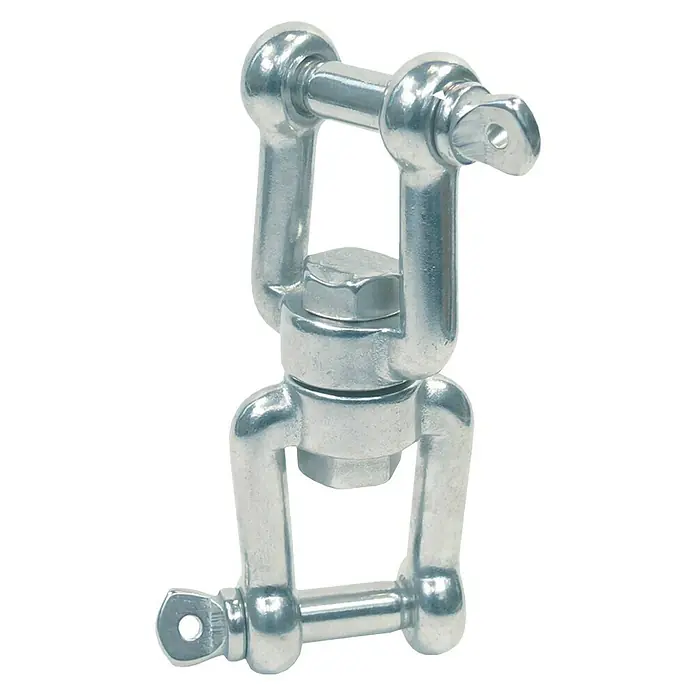 Marinetech Sacavueltas - Diámetro del perno: 10 mm, Grillete-Grillete, Acero inoxidable, A4 - Un giratorio brillante de color plateado, una pieza de conexión robusta con dos grilletes, perfecta para aplicaciones de alta resistencia.