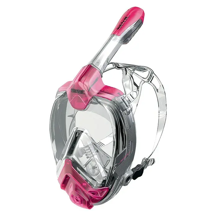 Seac Sub Máscara de Snorkel Libera - S/M, Plástico, Rosa - Primer plano de una máscara de snorkel rosa, diseñada para una visión submarina clara y experiencias de snorkel cómodas.