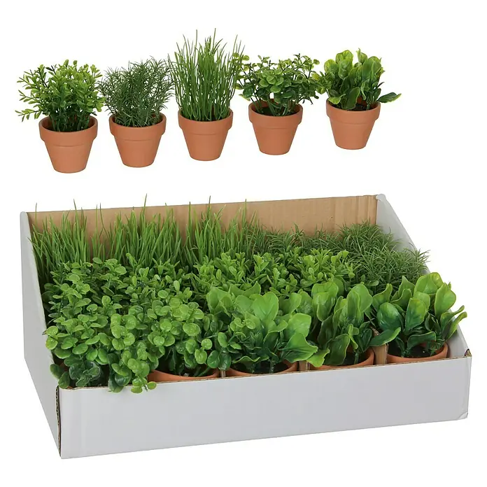 Planta artificial Hierbas aromáticas - 18 cm, Verde, Plástico - Variedad de macetas de hierbas artificiales en diferentes variedades. Una adición decorativa y fácil de cuidar para cualquier habitación.