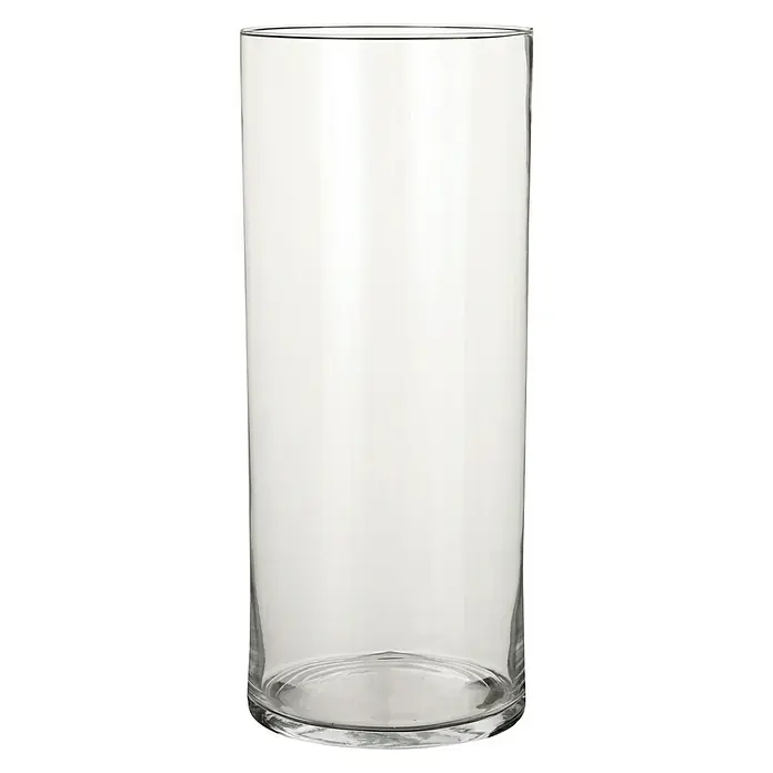 Jarrón Carly - Ø x Al: 19 x 48 cm, Vidrio, Transparente - Primer plano de un jarrón de vidrio cilíndrico que muestra un diseño elegante y sencillo para exhibir arreglos florales.