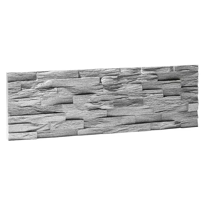 Panel de pared Benevento - 6 ud., 19 x 57 cm, Gris - Paneles de pared de piedra gris con orientación horizontal y superficie texturizada para interiores.