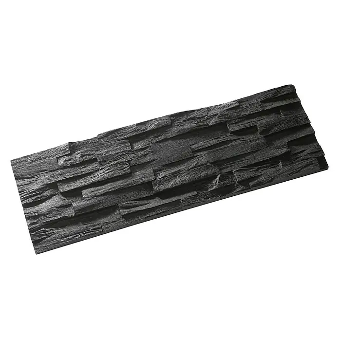 Panel de pared Benevento - 6 ud., 19 x 57 cm, Negro - Esta imagen muestra un elegante panel de pared negro con un atractivo aspecto de piedra, ideal para proyectos de diseño interior moderno.