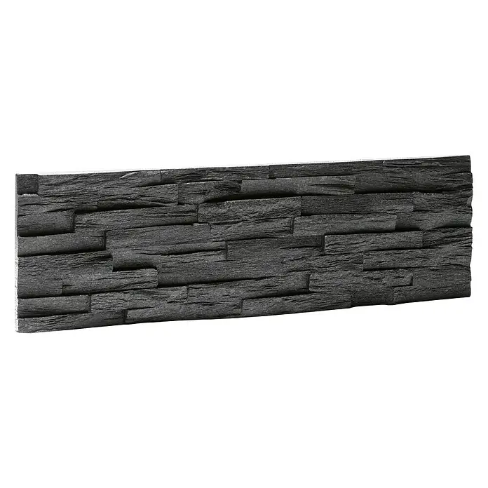 Panel de pared Benevento - 6 ud., 19 x 57 cm, Negro - Primer plano de un panel de pared negro texturizado con aspecto de piedra. Ideal para interiores modernos y diseños de paredes.