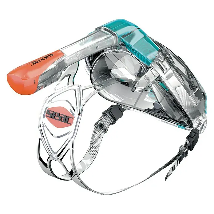 Seac Sub Máscara de Snorkel Libera - L/XL, Plástico, Turquesa/Naranja - Máscara de buceo SEAC con marco transparente, snorkel naranja y correa ajustable para una exploración submarina cómoda.