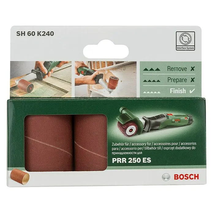 Bosch Schleifhülsen-Set - Körnung: 240, Breite: 60 mm, 3 Stk. - Bosch PRR 250 ES Schleifhülsen-Set SH 60 K240: Zubehör für müheloses Schleifen und Polieren verschiedener Oberflächen.