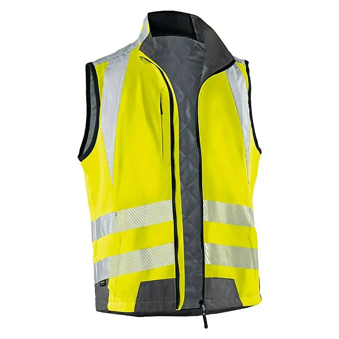 Kübler Reflectiq Arbeitsweste PSA 2Warngelb/Anthrazit, XL - Abgebildete Warnweste mit Reißverschluss, Reflektoren und Stehkragen für erhöhte Sichtbarkeit und Sicherheit bei Arbeiten im Freien.