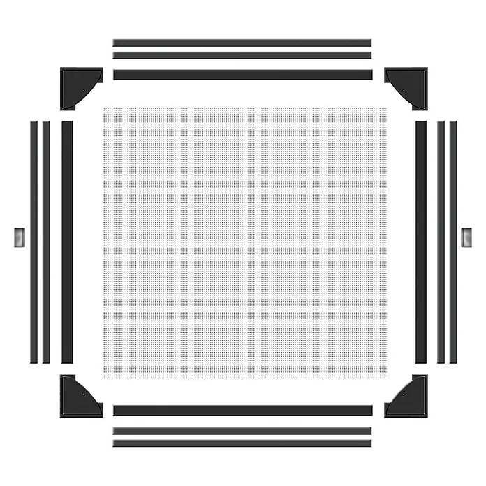 Schellenberg Insect Stop Insektenschutzfenster - B x H: 100 x 120 cm, Magnetisch anheften, Farbe Rahmen: Anthrazit - Bild eines quadratischen Fliegengitters mit dunklem Rahmen und Eckverbindungen, ideal für Insektenschutz.