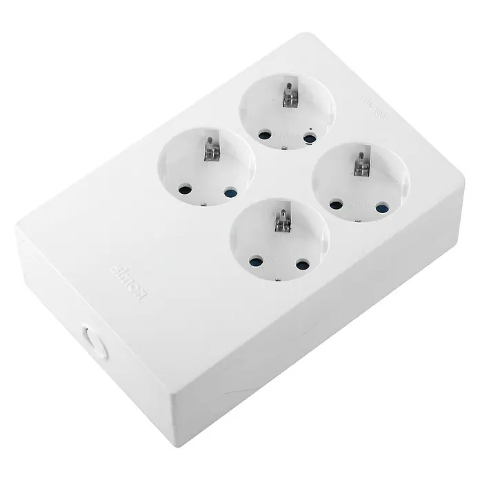 Simon Base de enchufe múltiple Multifix - Blanco, Plástico - Regleta blanca Simon con cuatro enchufes para el estándar europeo. Distribución práctica de energía para el hogar y la oficina.