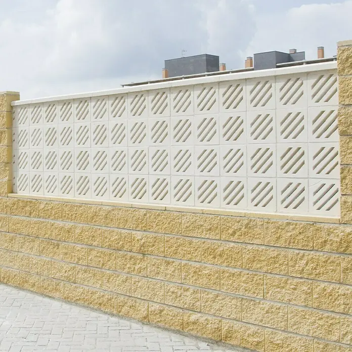 Pasamano para celosía de pared - Hormigón, Largo: 50 cm - El muro de bloques de hormigón combina elementos amarillos y blancos con un diseño elegante. Una delimitación de propiedad atractiva y robusta.