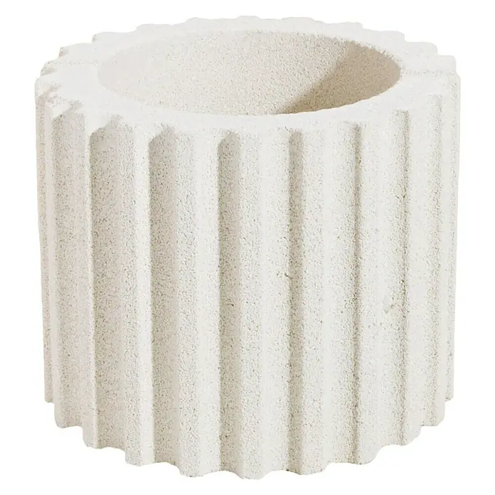 Columna decorativa Grecia - 25 x 30 cm, Blanco - La maceta de hormigón tiene una forma cilíndrica con ranuras verticales y una textura rugosa, ideal para interiores o exteriores.