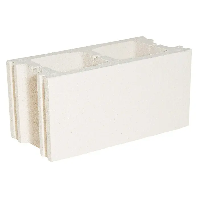 Bloque de hormigón poroso Tasca - 40 x 20 x 20 cm, Blanco, Hormigón - Un único bloque de hormigón celular blanco con dos agujeros, ideal para construir paredes interiores y aislamiento.