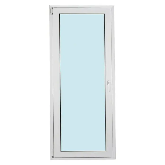 Solid Elements Balconera de PVC practicable-oscilobatiente - 90 x 200 cm, Izquierda, Blanco - Ventana blanca con cristal azulado y un asa en el lateral, aislada sobre un fondo blanco.