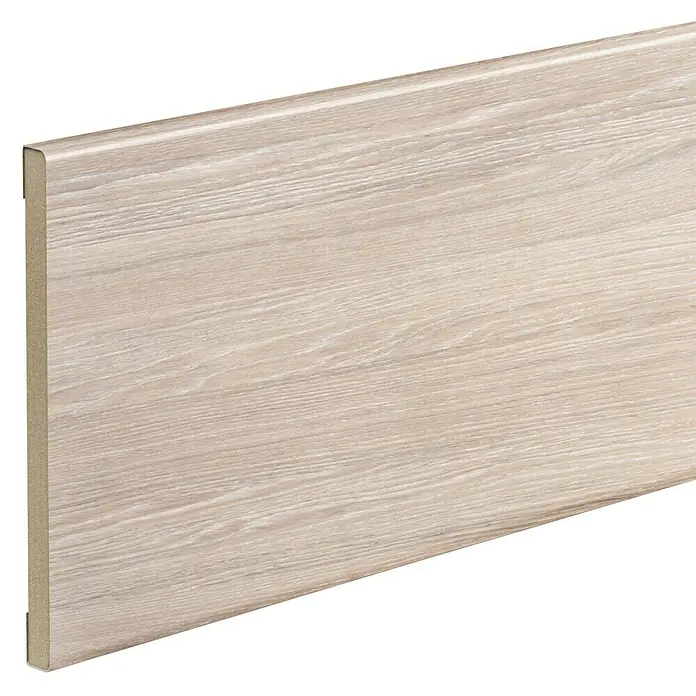 Solid Elements Embellecedor de madera cubreguía Roble Gris - Roble Gris - Un rodapié con aspecto de madera clara. El rodapié tiene un borde superior redondeado y una ranura para la gestión de cables.