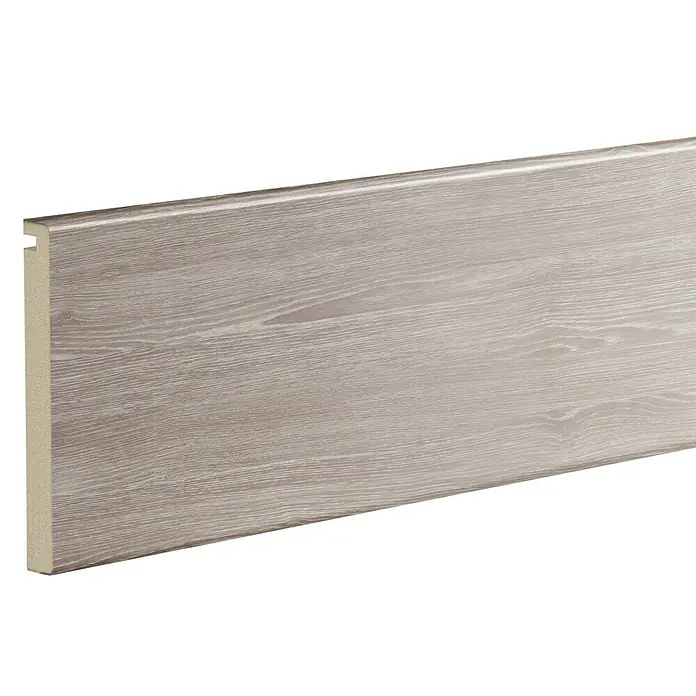 Solid Elements Tapeta ranurada - 8 x 220 cm, Roble Finladés, 5 ud. - Zócalo de madera con veta de madera gris. El zócalo es perfecto para cualquier habitación, ofreciendo un acabado limpio.