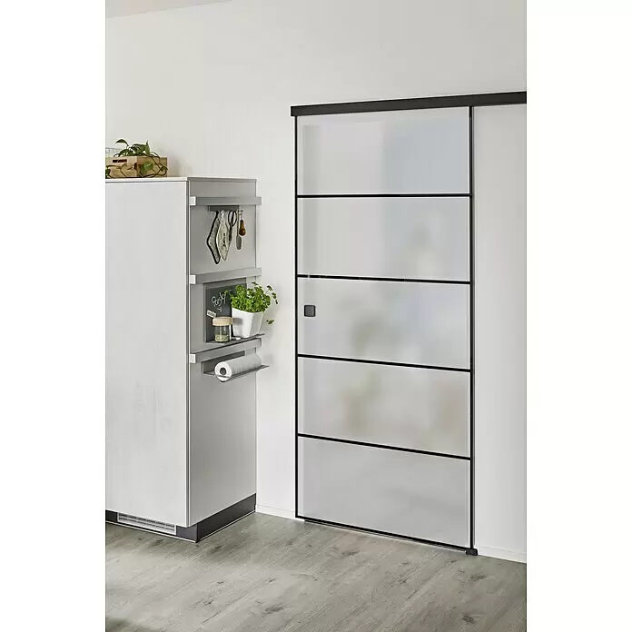 Diamond Doors Black Edition Schiebetür-Komplettset Lines - 935 x 2.058 mm, Milchglas