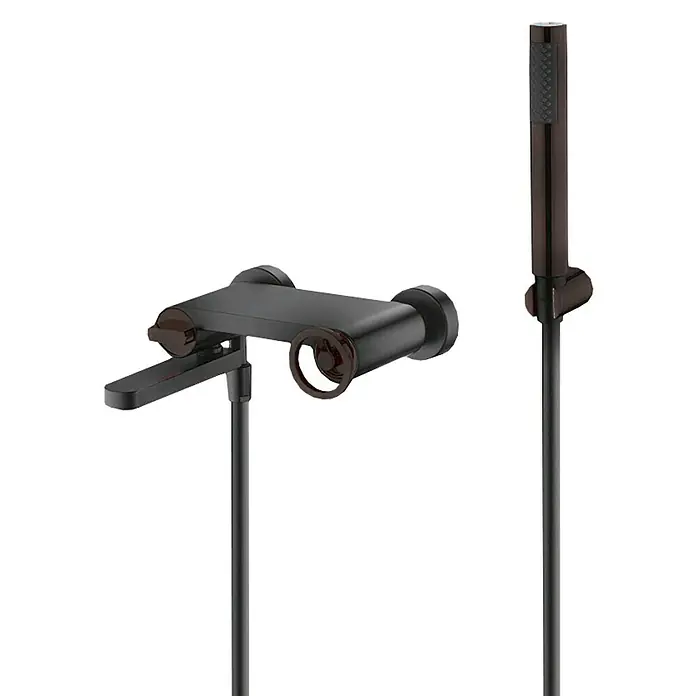 Imex Olimpo Grifo monomando de bañera - Negro, Mate - Elegante grifo de ducha negro con teleducha, que combina funcionalidad y diseño moderno en el baño.