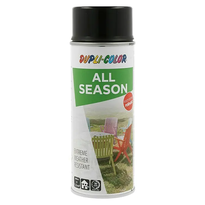 Dupli-Color Color Sprühlack ALL SEASON RAL 9005 - Tiefschwarz, Glänzend, 400 ml - Sprühdose Dupli-Color All Season für extreme Wetterbedingungen und robuste Oberflächen mit 400ml Inhalt.