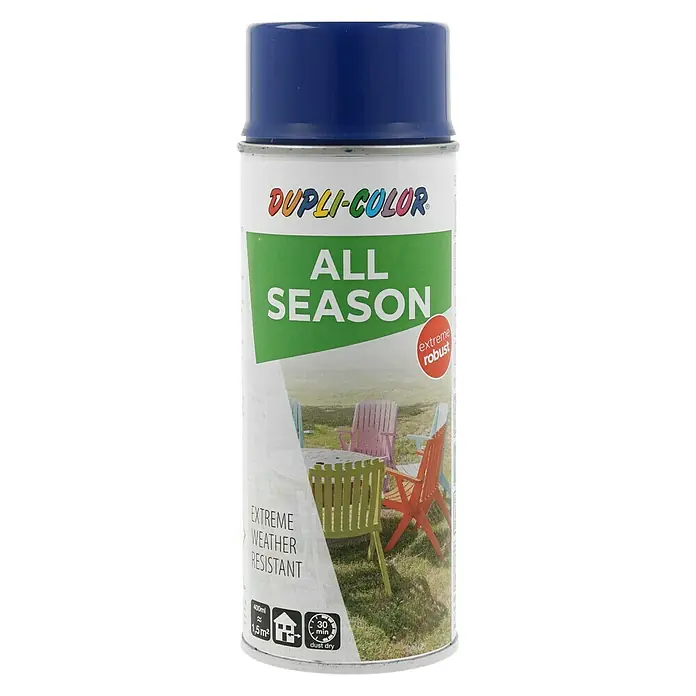Dupli-Color Color Sprühlack ALL SEASON RAL 5002 - Ultramarinblau, Glänzend, 400 ml - Dose Dupli-Color All Season Sprühfarbe in Blau, geeignet für extreme Wetterbedingungen, ideal für robuste und langanhaltende Anwendungen.