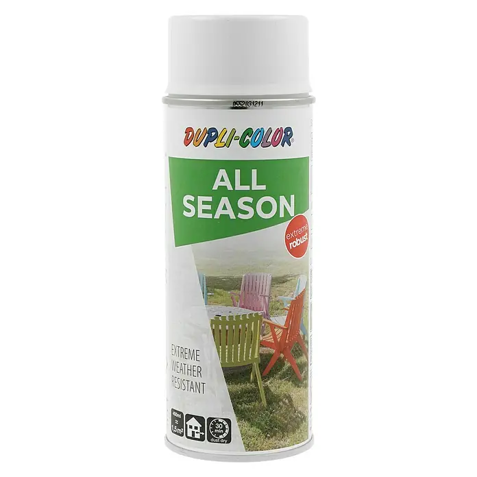 Dupli-Color Color Sprühlack ALL SEASON RAL 9003 - Signalweiß, Glänzend, 400 ml - Eine Dose Dupli-Color All Season Sprühlack, extrem wetterbeständig und robust für den Einsatz zu jeder Jahreszeit.