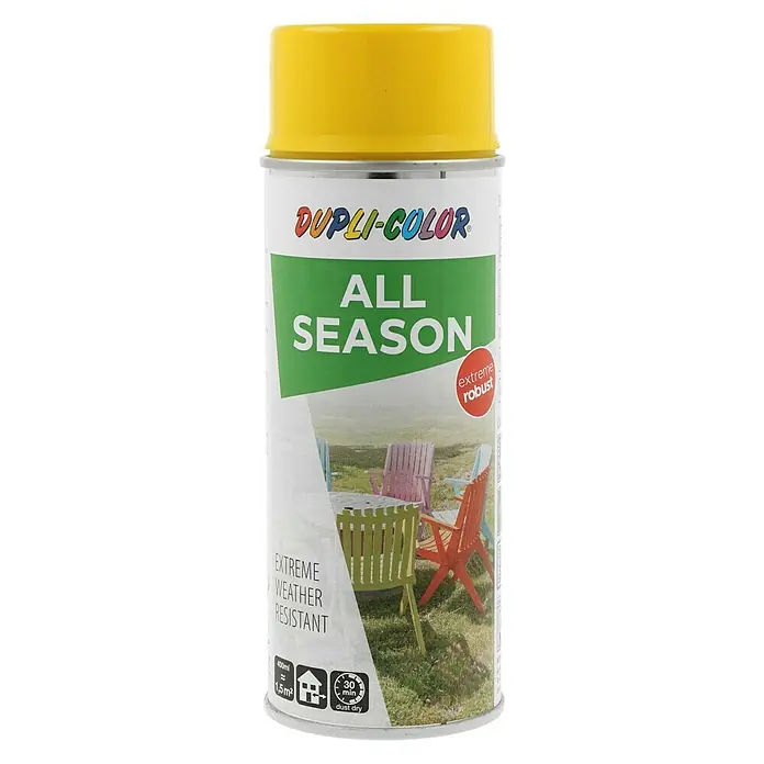 Dupli-Color Color Sprühlack ALL SEASON RAL 1021 - Rapsgelb, Glänzend, 400 ml - Dose Dupli-Color All Season Sprühfarbe in Gelb. Ideal für wetterbeständige und robuste Lackierungen im Innen- und Außenbereich.