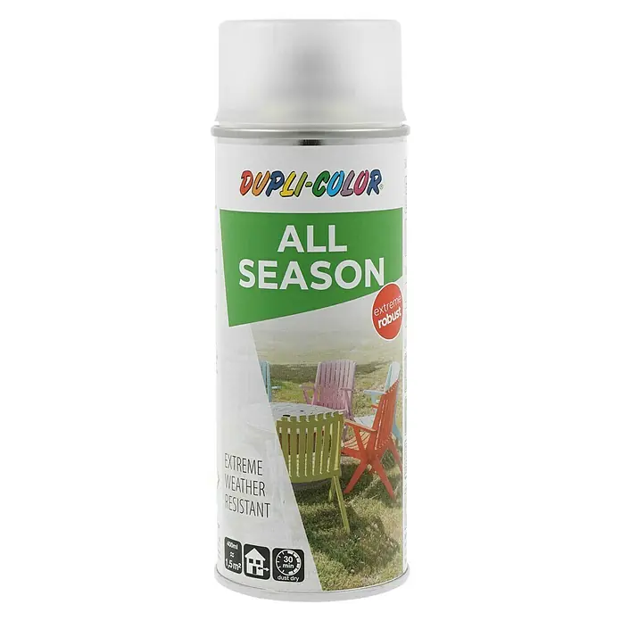 Dupli-Color Color Sprühlack ALL SEASON Klarlack - Farblos, Matt, 400 ml - Ein Sprühdose Dupli-Color All Season, die extrem robust und wetterbeständig ist, perfekt für alle Jahreszeiten und Oberflächen.