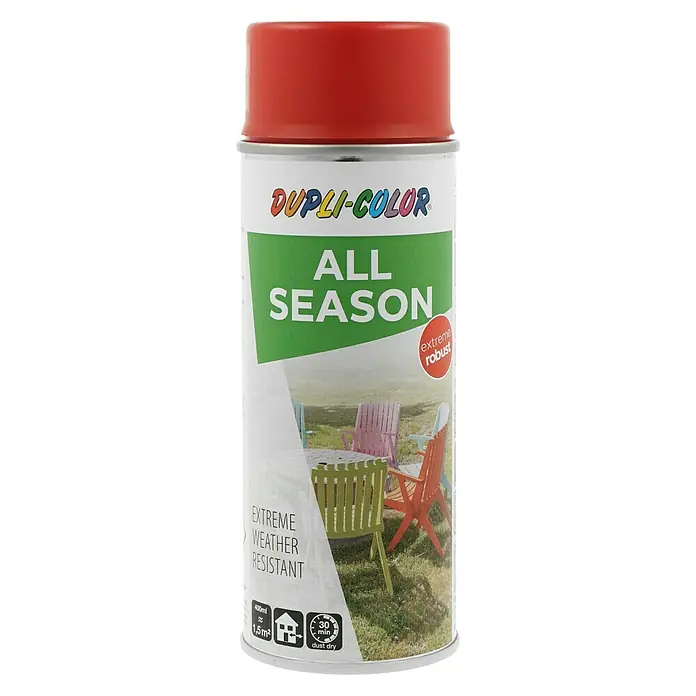 Dupli-Color Color Sprühlack ALL SEASON RAL 3000 - Feuerrot, Matt, 400 ml - Dose Dupli-Color All Season Sprühlack in Rot, ideal für wetterbeständige Lackierungen im Innen- und Außenbereich.