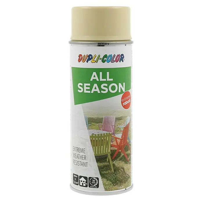 Dupli-Color Color Sprühlack ALL SEASON RAL 1014 - Elfenbein, Glänzend, 400 ml - Eine Dose Dupli-Color All Season Sprühfarbe, die extrem robust und wetterbeständig ist. Ideal für den Einsatz im Freien.