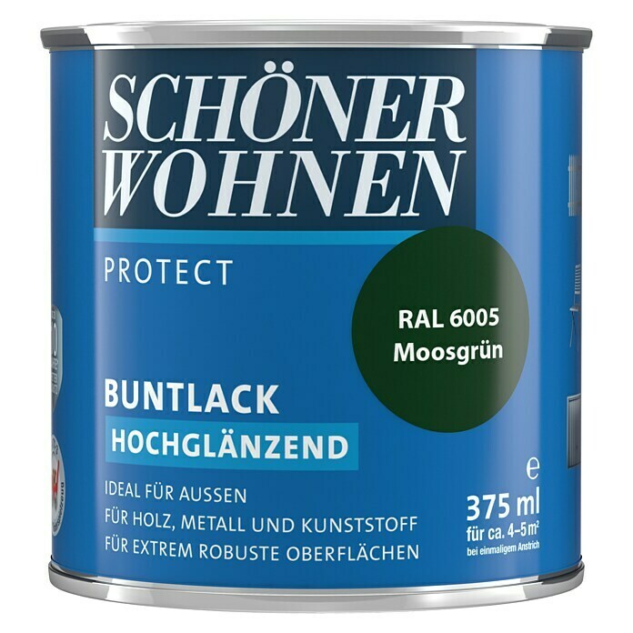 Schöner Wohnen ProfiDur Buntlack RAL 6005 (Moosgrün, 375 ml, Hochglänzend)