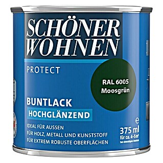 SCHÖNER WOHNEN-Farbe Protect Buntlack RAL 6005 (Moosgrün, 375 ml, Hochglänzend)