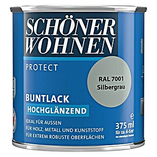 SCHÖNER WOHNEN-Farbe Protect Buntlack RAL 7001 (Silbergrau, 375 ml, Hochglänzend)