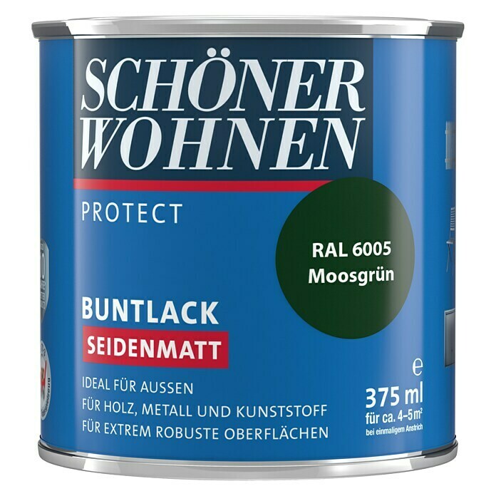 Schöner Wohnen ProfiDur Buntlack RAL 6005 (Moosgrün, 375 ml, Seidenmatt)