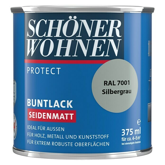Schöner Wohnen ProfiDur Buntlack RAL 7001 (Silbergrau, 375 ml, Seidenmatt)