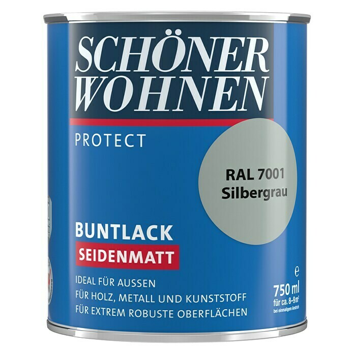 Schöner Wohnen ProfiDur Buntlack RAL 7001 (Silbergrau, 750 ml, Seidenmatt)